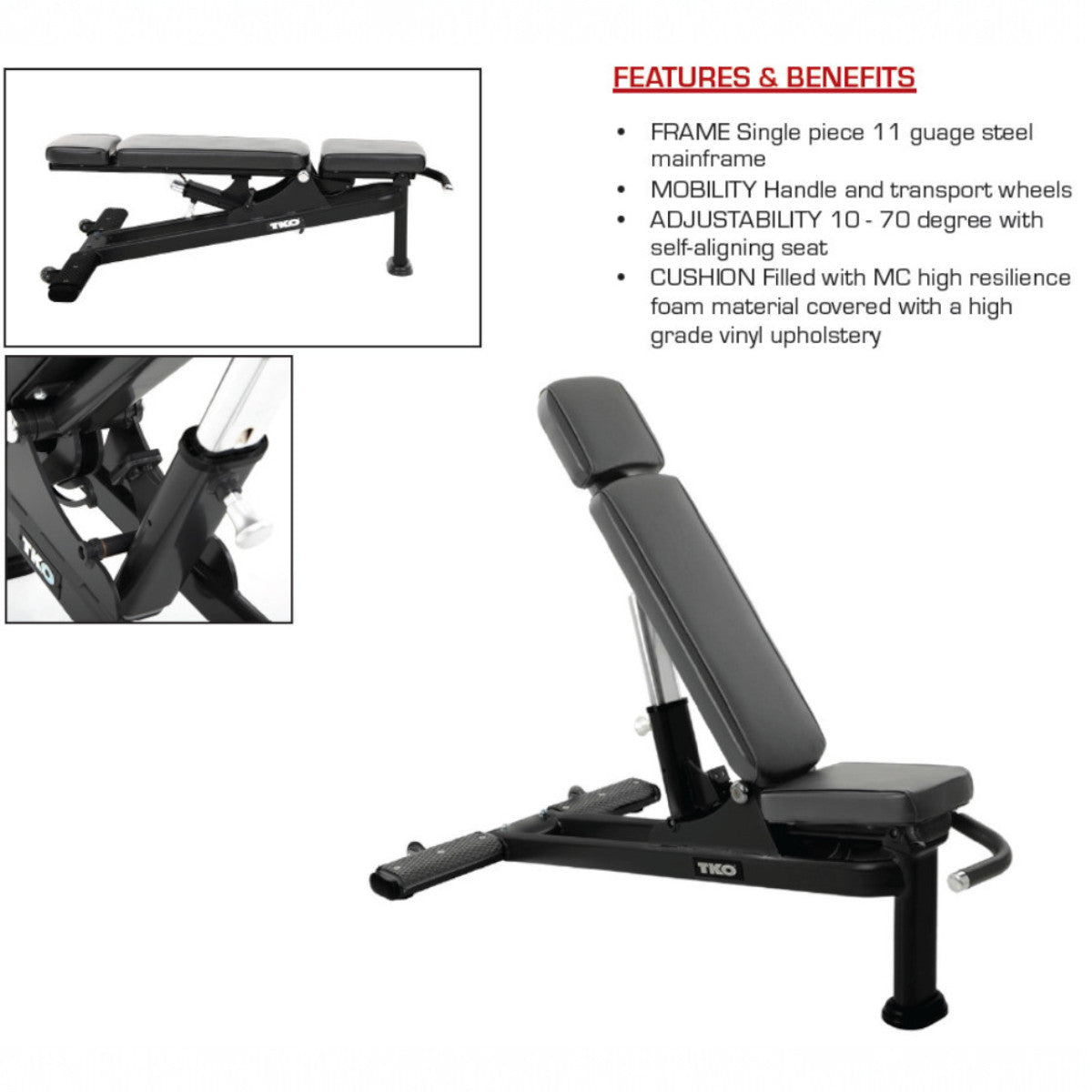 TKO 874MA-BK Commercial Multi-Angle Bench info