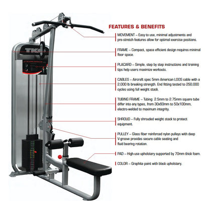 TKO 8801 Achieve Dual Lat Pulldown / Mid-Row on white background showing features