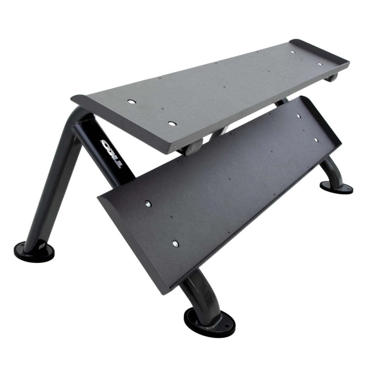 TKO 889HDR-BK rack with dumbbell side view on white background