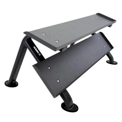 TKO 889HDR-BK rack with dumbbell side view on white background