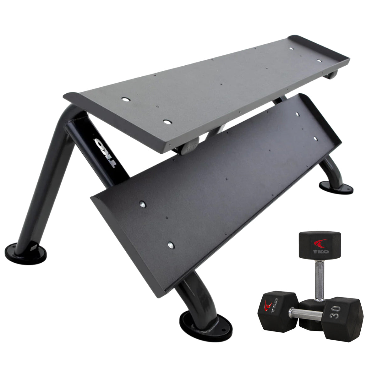 TKO 889HDR-BK rack with dumbbell side view on white background