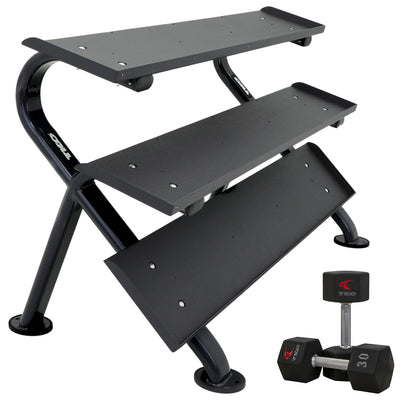 TKO 890HDR-BK rack with dumbbell side view on white background