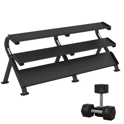 TKO 890HDR-BK rack with dumbbells on white backgound