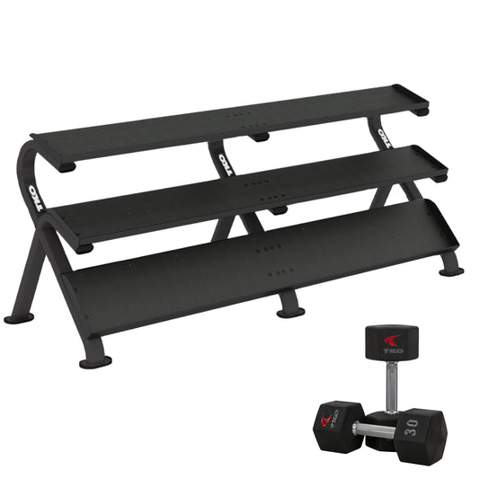 TKO 890HDR-BK rack with dumbbells on white backgound