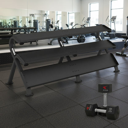 TKO 890HDR-BK rack with dumbbell angle view in gym setting