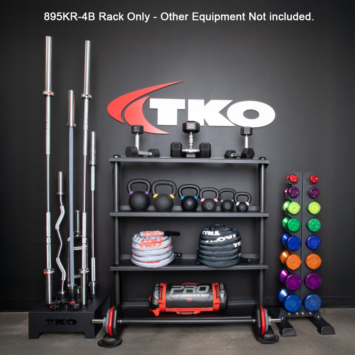 TKO 895KR-4B 4 Tier Universal Vertical Kettlebell & Storage Rack in gym