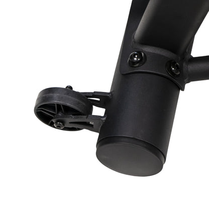 TKO 8AB Bike Close-up of a black bicycle frame with a hub and wheel on a white background