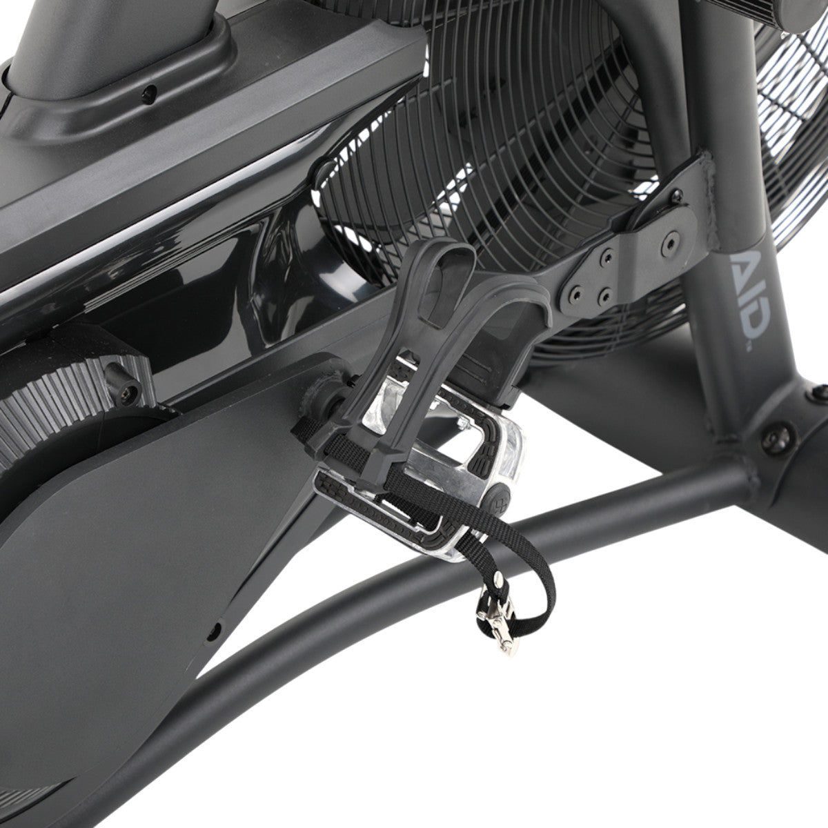 TKO 8AB Bike Close-up of a bike with a fan attached to the frame on a white background