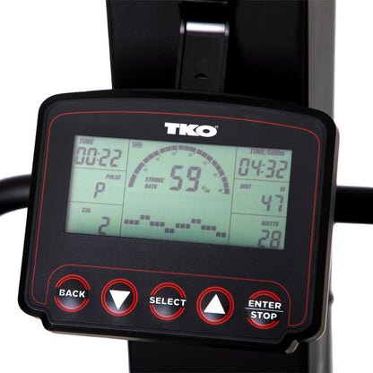 Digital display of a TKO TKO 8ASKI AirRaid Ski Trainer with various metrics on a white background