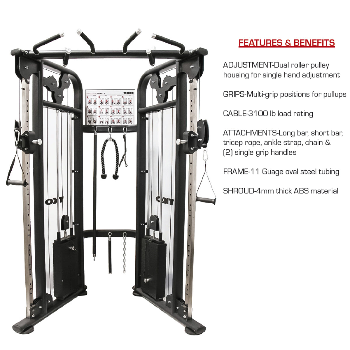 TKO 9050 Functional Trainer features on white background