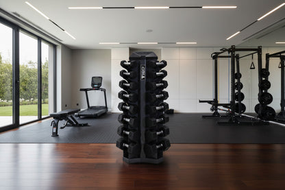 TKO S826-TXR 3 to 25 set shown with rack in home gym.