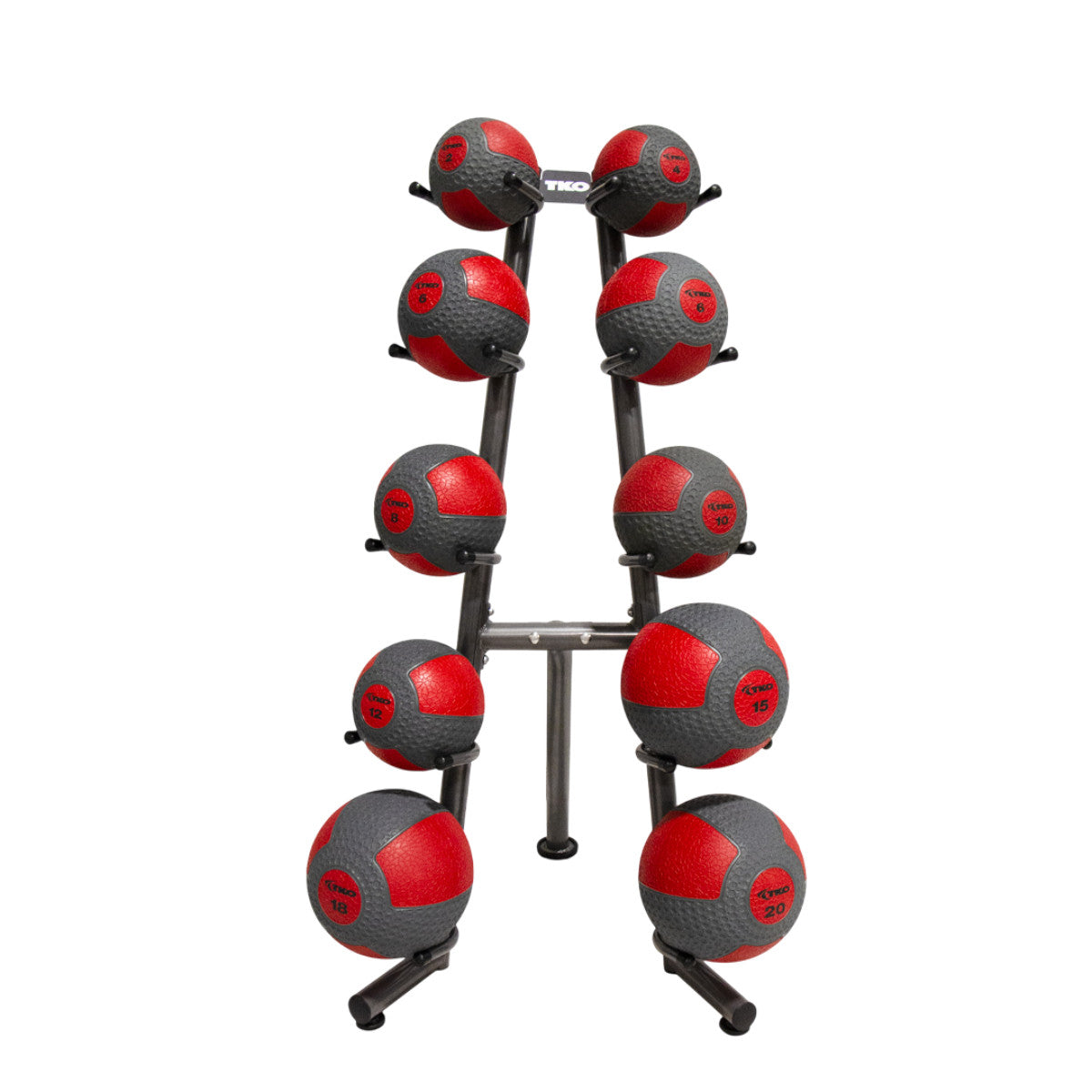 TKO S849-CMB2-20 2LB through 20LB med ball set w/ 10 ball rack on white background