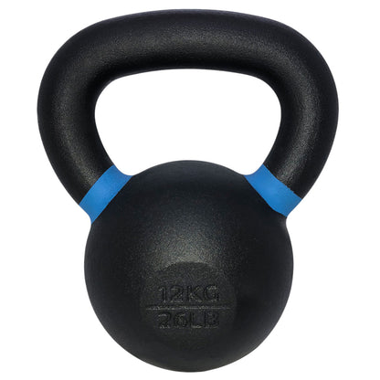 TKO Black kettlebell with blue accents on a white background