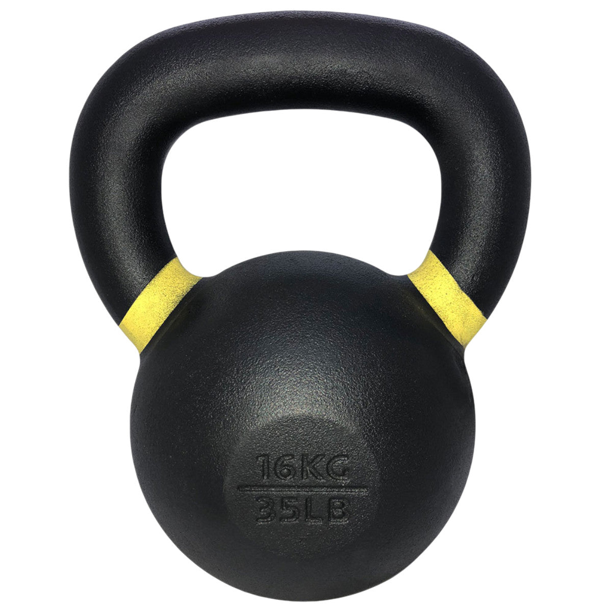 TKO Black kettlebell with yellow accents on a white background