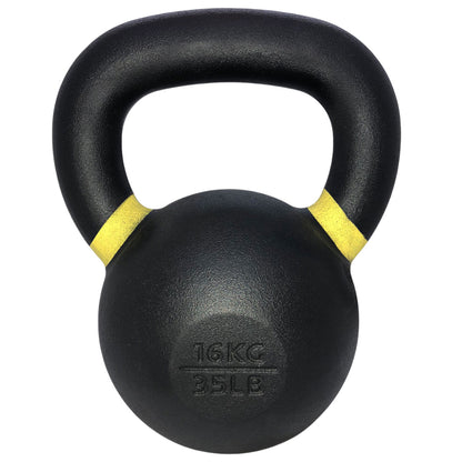 TKO Black kettlebell with yellow accents on a white background