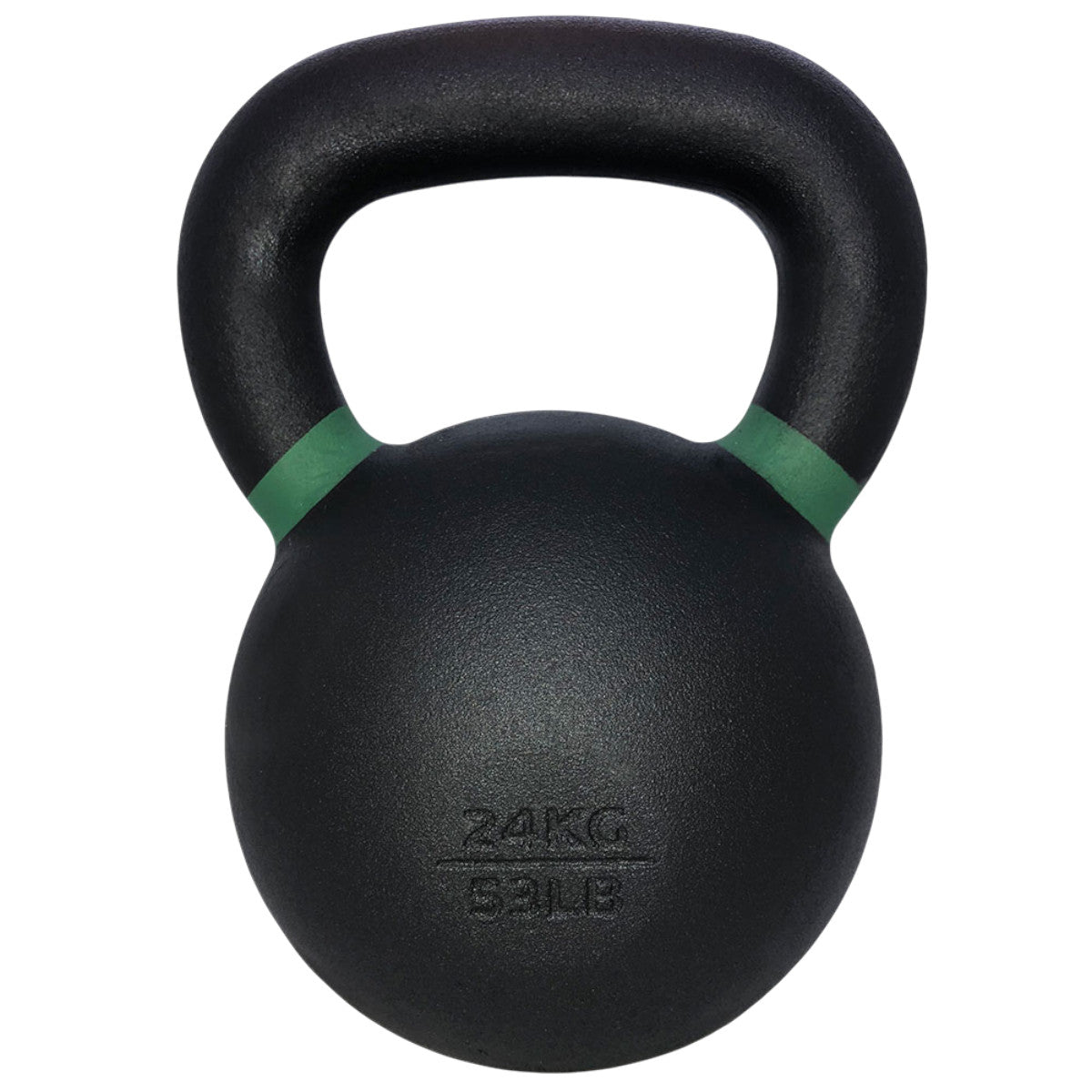 TKO Black kettlebell with green bands on a white background