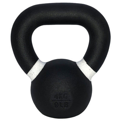 TKO Black kettlebell with white accents on a white background