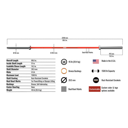Troy Barbell Blackwing AOB-1500C Cerakote Bar Specification.