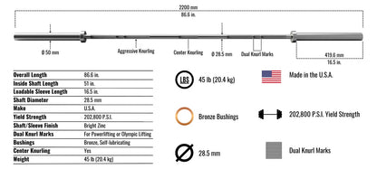 Troy Barbell Power Bar AOB-2000T specifications.