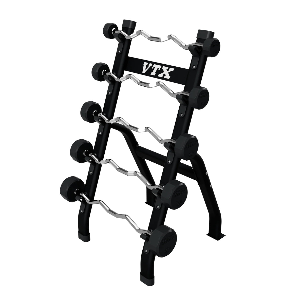 Troy Barbell VTX BB-5 Black Barbell Half Rack with EZ Curl Bars.