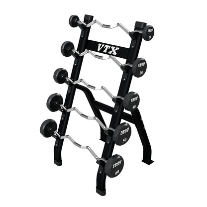 Troy Barbell VTX BB-5 Black Barbell Half Rack with Urethane EZ Curl Bars.