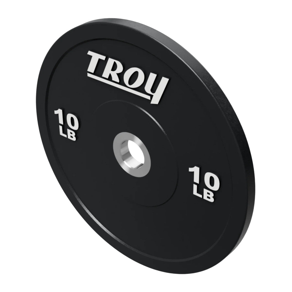 Troy Barbell BPO-010SBP Premium Black Rubber Bumper Plates on white background