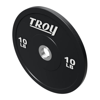 Troy Barbell BPO-010SBP Premium Black Rubber Bumper Plates on white background
