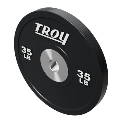 Troy Barbell BPO-035SBP Premium Black Rubber Bumper Plates on white background