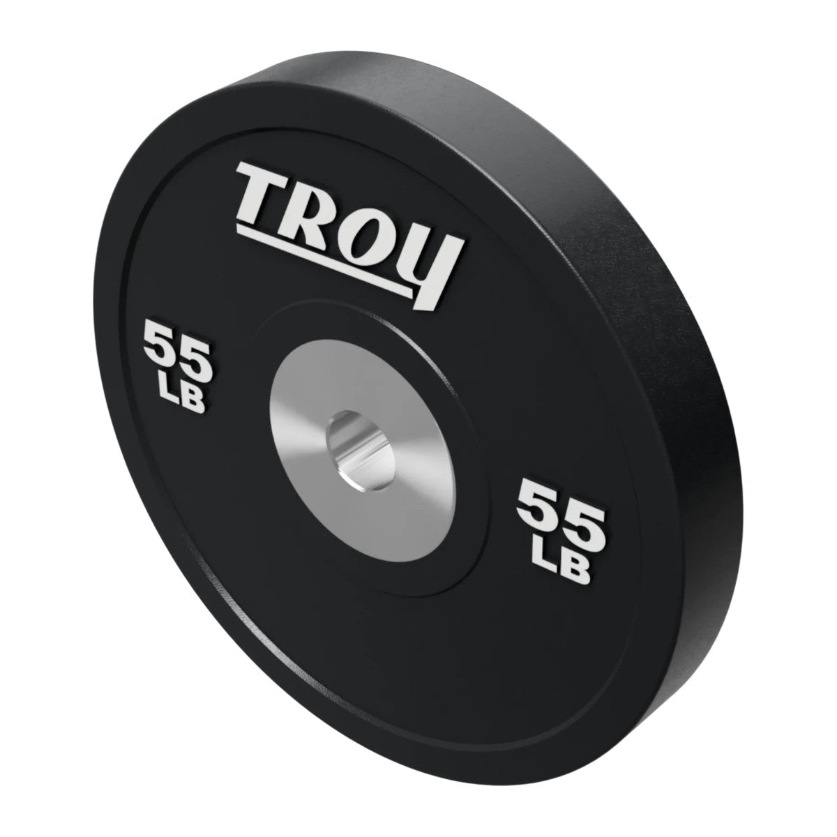 Troy Barbell BPO-055SBP Premium Black Rubber Bumper Plates on white background