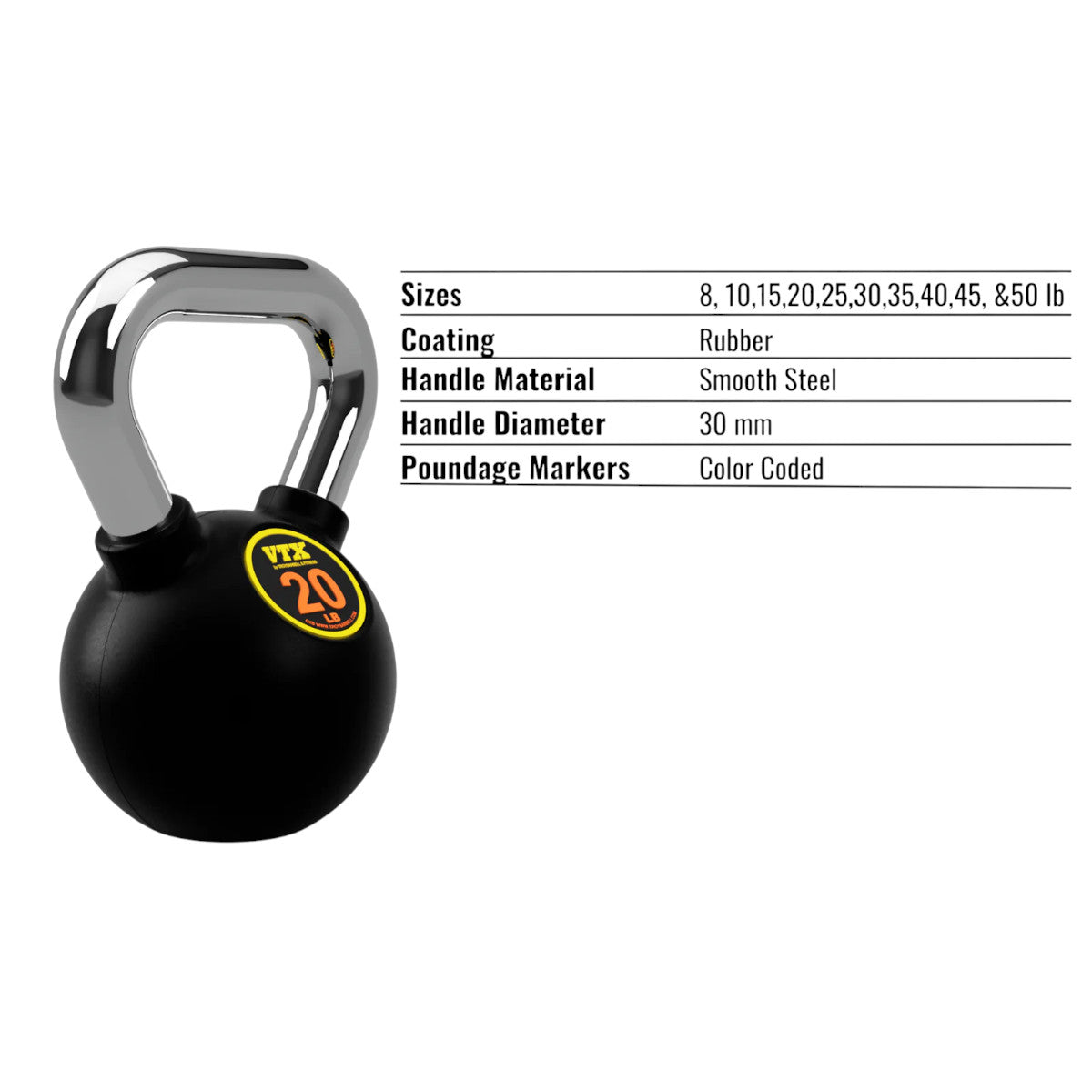 Troy Barbell VTX CKB Kettlebell Specifications.
