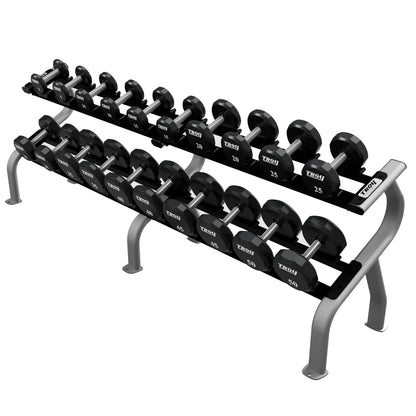 Troy Barbell TSD-U Urethane Encased Dumbbell Set 5 to 50LB with DR-10 Rack.