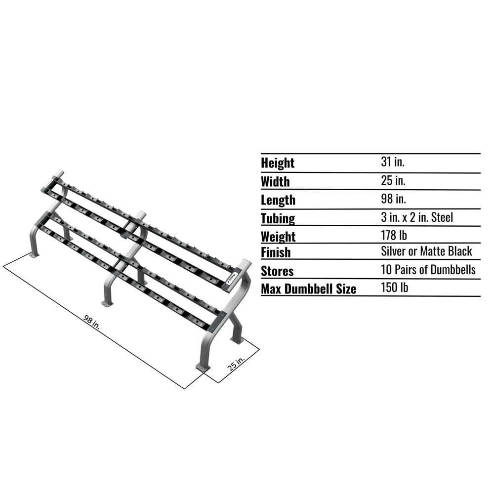 Troy Barbell DR-10 Two Tier Dumbbell Rack specifications.