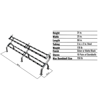 Troy Barbell DR-10 Two Tier Dumbbell Rack specifications.