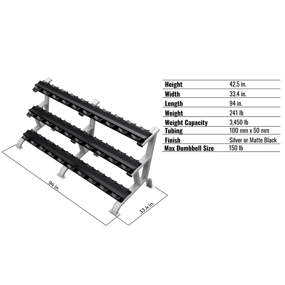 Troy Barbell DR-15 dumbbell rack specifications.