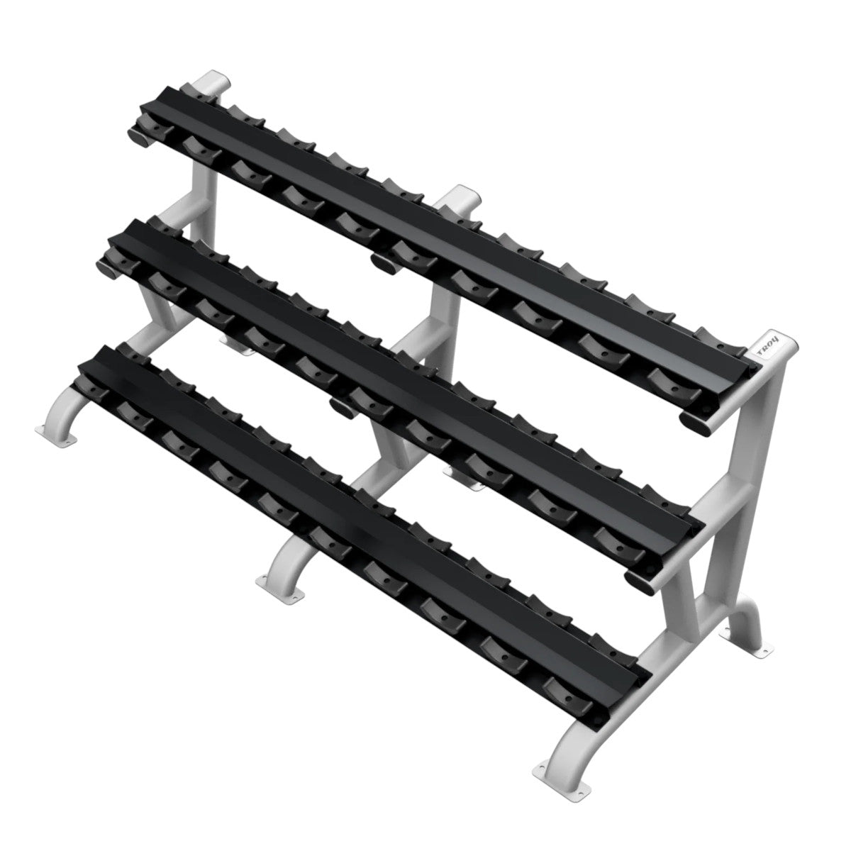 Troy Barbell DR-15 Three Tier Dumbbell Rack silver.