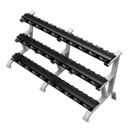 Troy Barbell DR-15 Three Tier Dumbbell Rack silver.