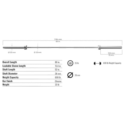 Troy Barbell USA Sports EOB-86 Olympic Bar Specifications.