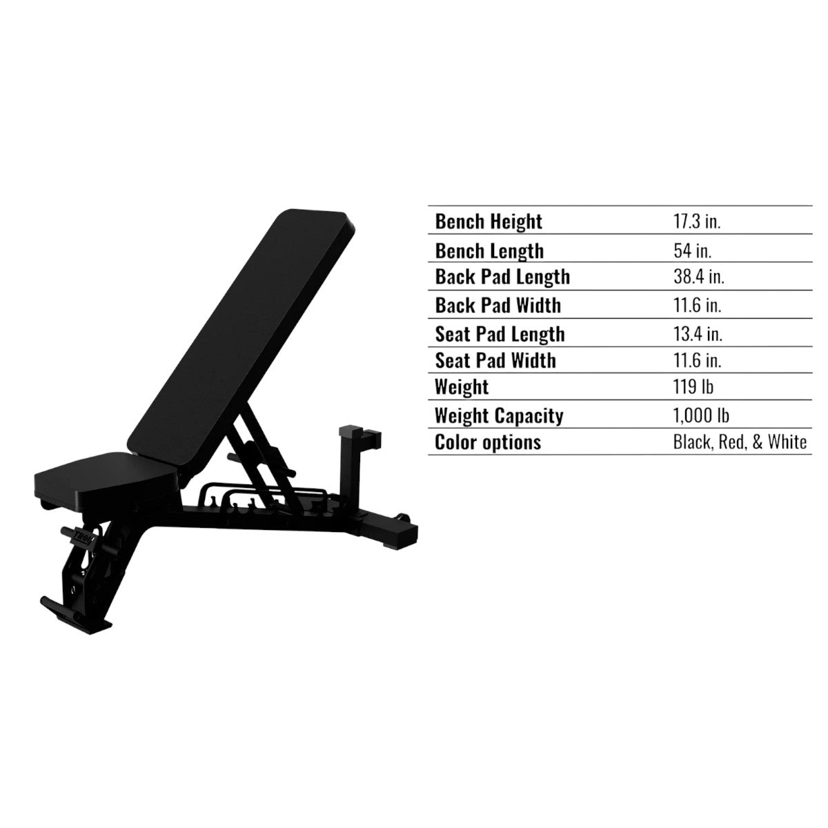Troy Barbell G-AB-L Ladder Bench Specifications.