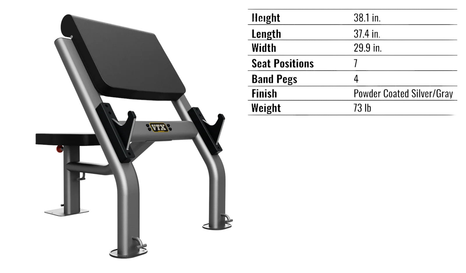 Troy Barbell VTX G-CB Free-standing Curl Bench Specifications.