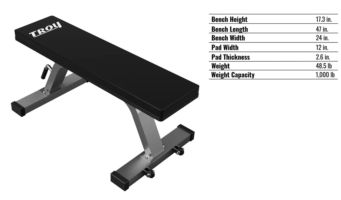 Troy Barbell G-FB Flat Bench Specifications.