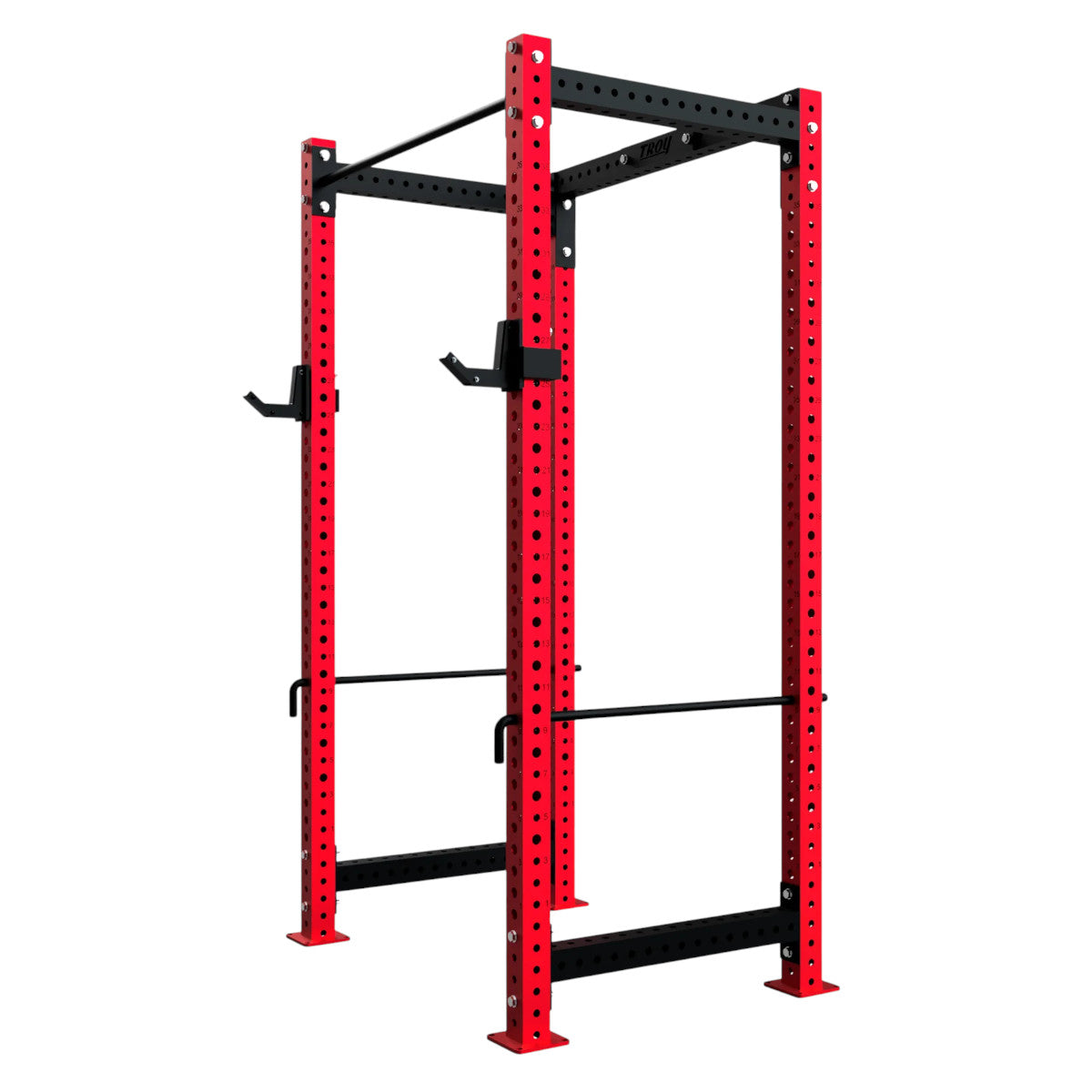 Troy Barbell G-PR-3010 Red Apollo Power Rack side view.