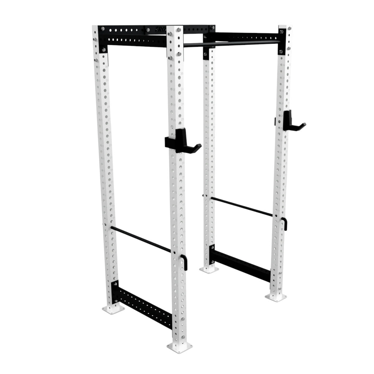 Troy Barbell G-PR-3010 White Apollo Power Rack side view.