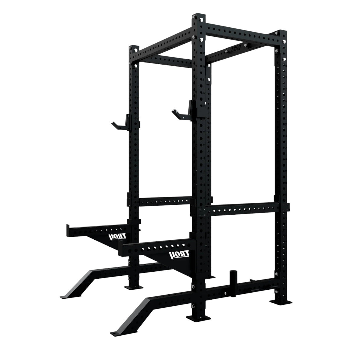 Troy Barbell G-PR-3020 Black Apollo Power Rack side view.