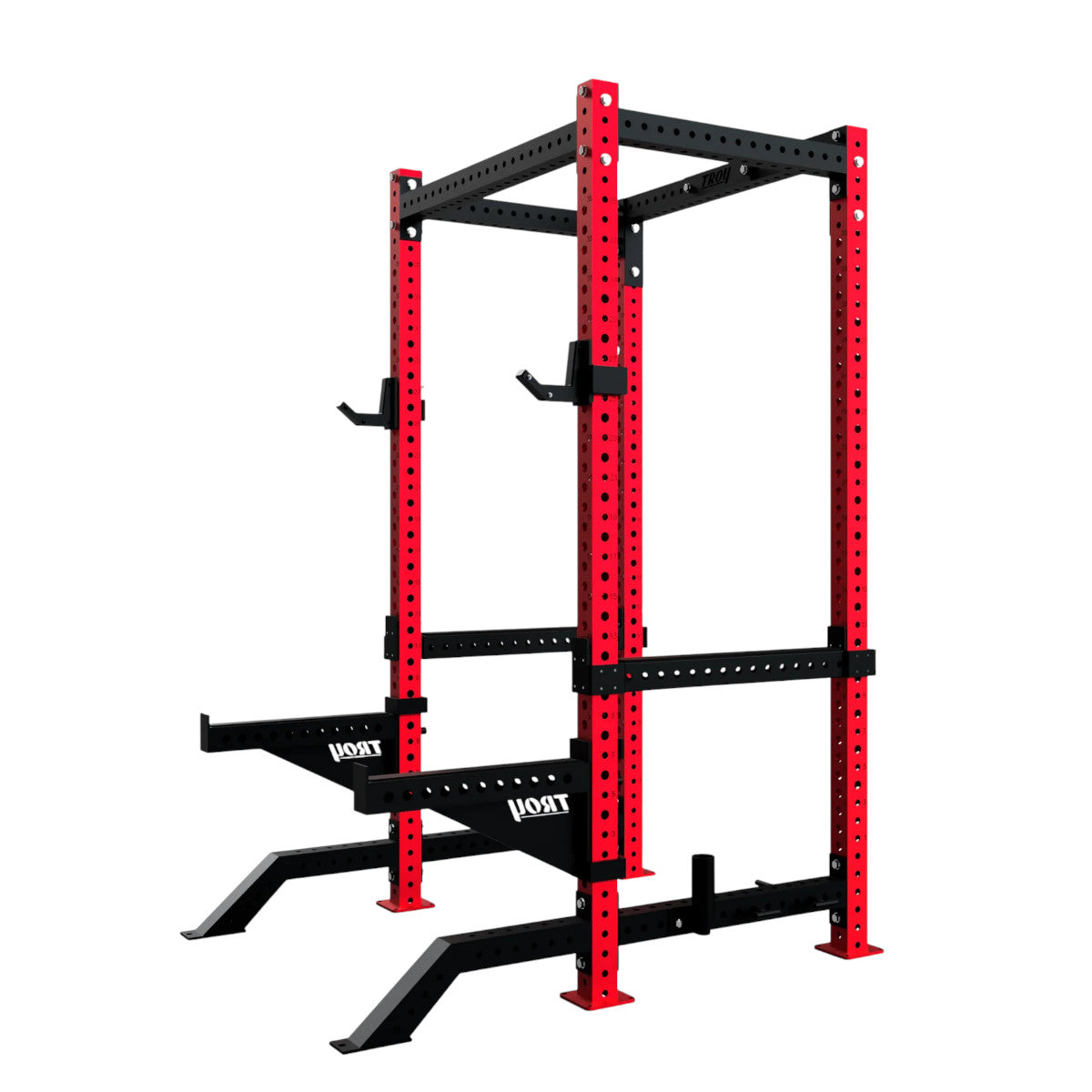 Troy Barbell G-PR-3020 Red Apollo Power Rack side view.