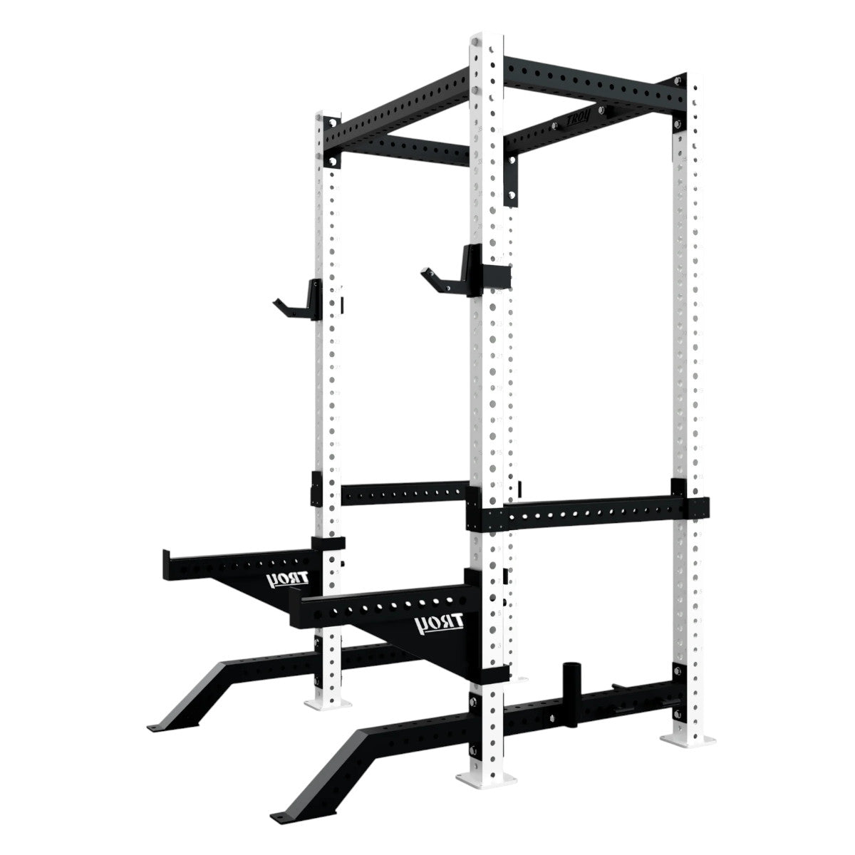 Troy Barbell G-PR-3020 White Apollo Power Rack side view.