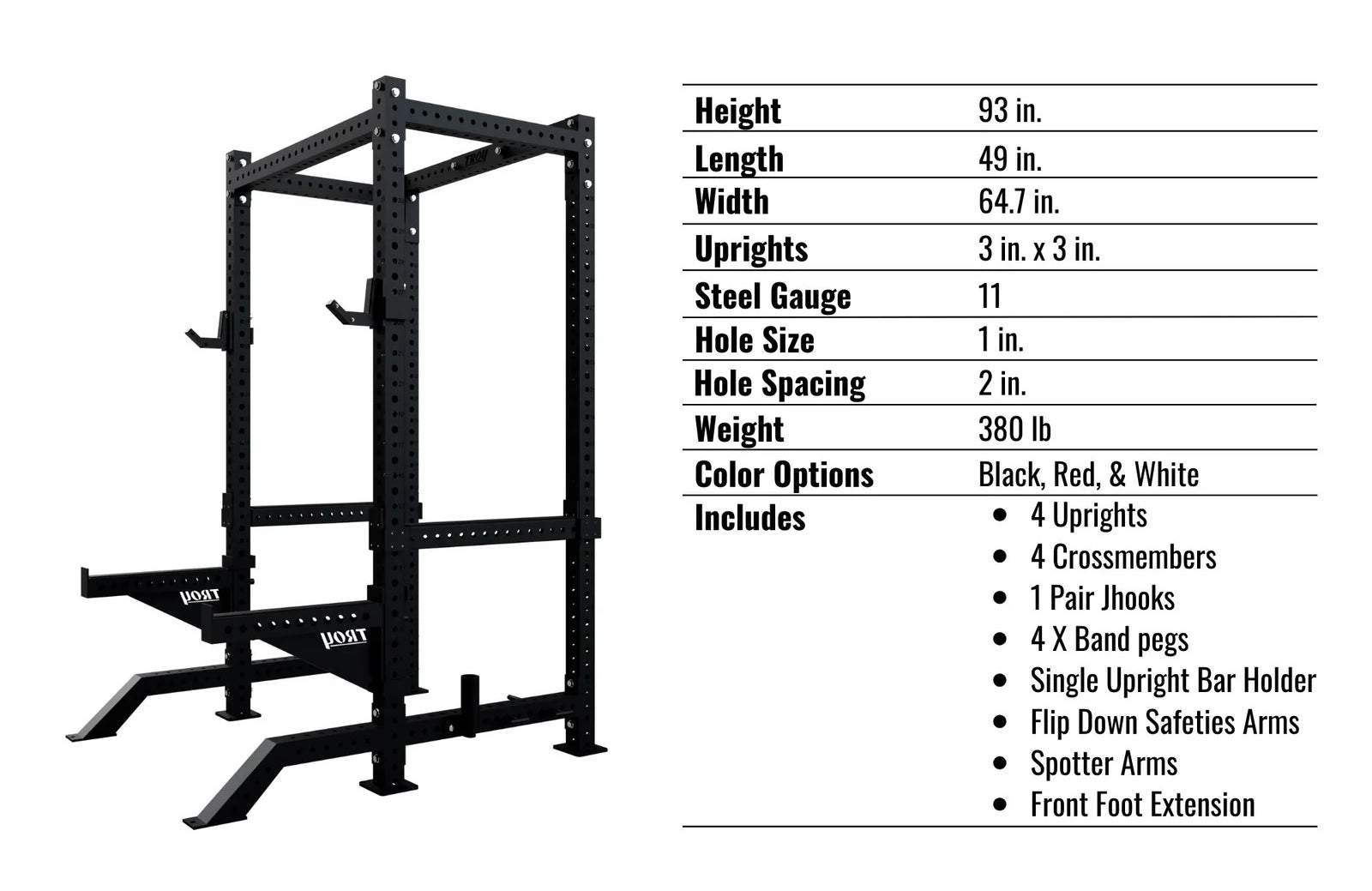 Troy Barbell G-PR-3020 Apollo Power Rack specs.