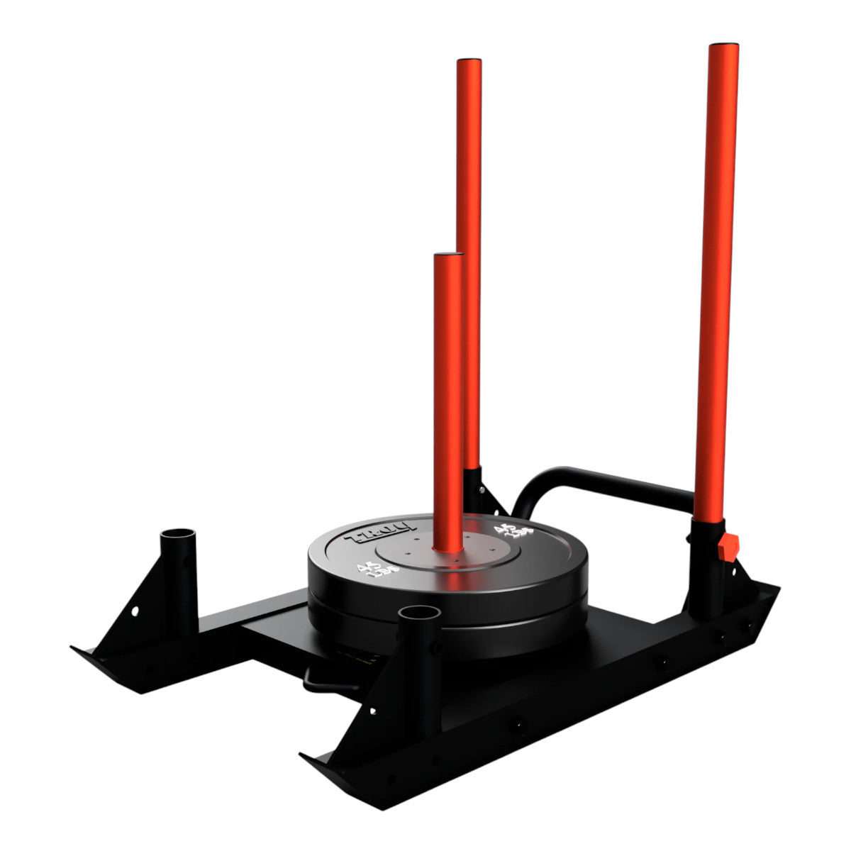 Troy Barbell VTX G-SLED Push/Pull Sled with weight plates.