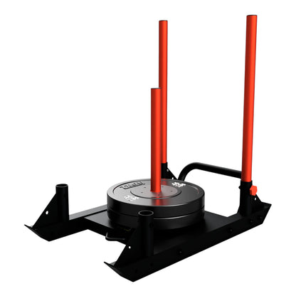 Troy Barbell VTX G-SLED Push/Pull Sled with weight plates.