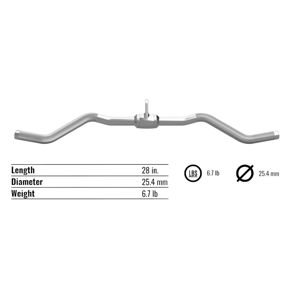 Troy Barbell USA Sports GCB-28S 28” Multi-Purpose Curl Bar with Swivel Specifications.