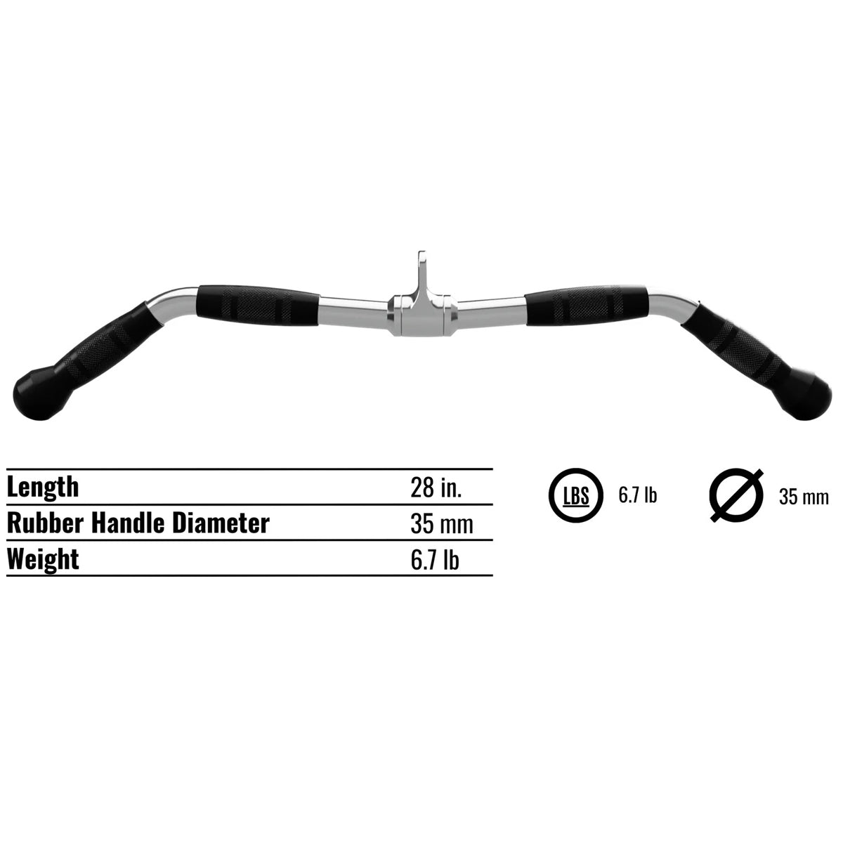 Troy Barbell VTX GCB-28SR Curl Bar with Swivel and Rubber Grips specifications.